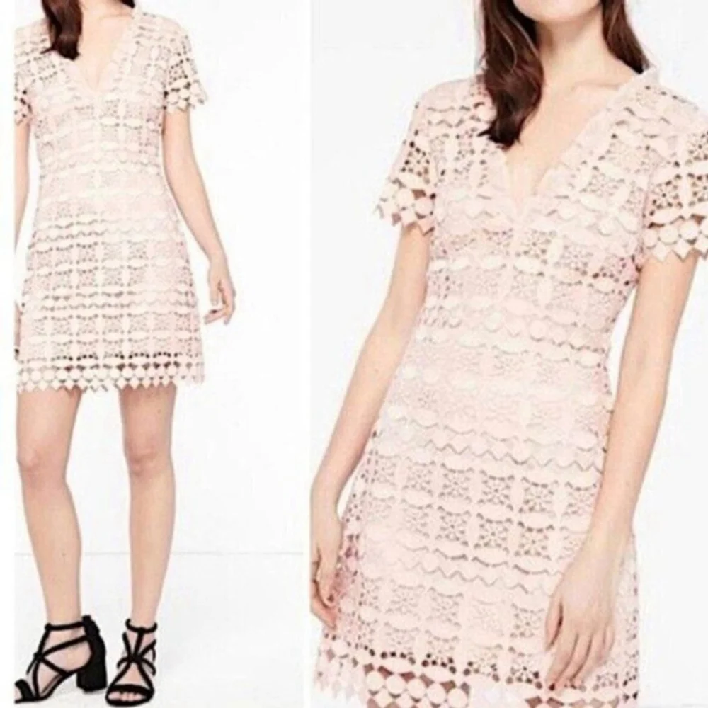 Sandro Paris Manureva Dress Women's Small Pink Floral Laser Cut Crochet Side Zip - Picture 1 of 16